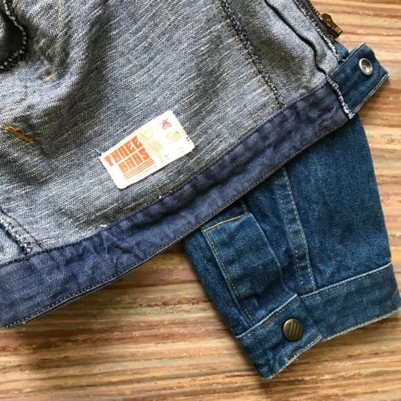 Three Bars Denim Jean Zip Front Jacket Gold Stud Detail Vintage Made in Canada - Picture 8 of 10